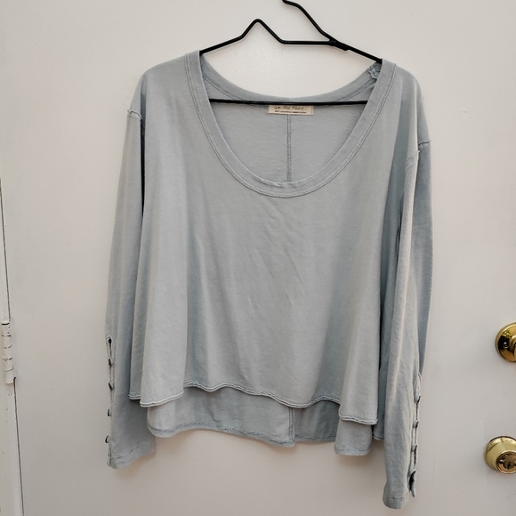 We The Free Wash Out Pastel Blue Slouchy Worn Oversized Cotton Beachy Blouse Top - Picture 1 of 12